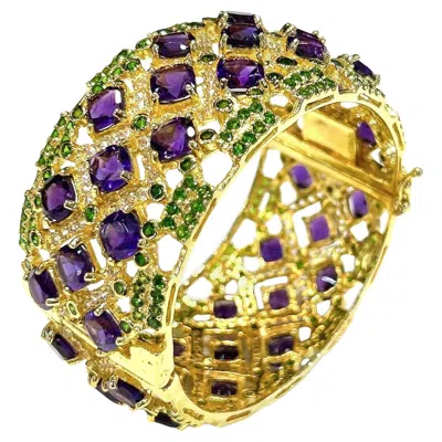 Pre-owned Bochic “capri” Vintage Amethyst & Multi Color Gem & Cuff - 18k Gold & Silver In Purple