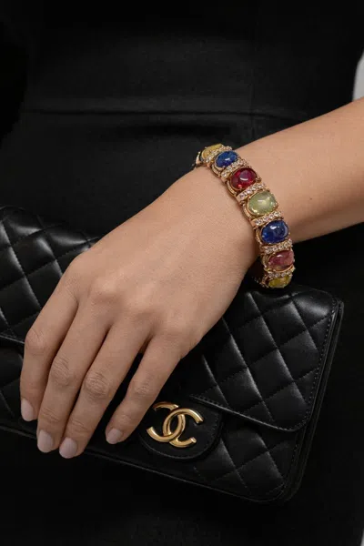 Pre-owned Bochic “capri” Vintage Amethyst & Multi Color Sapphires Cuff Set In 18k & Silver In Purple