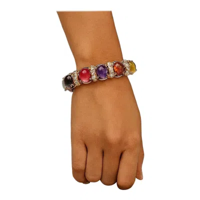 Pre-owned Bochic “capri” Vintage Amethyst & Multi Color Sapphires Cuff Set In 18k & Silver In Purple
