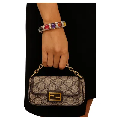 Pre-owned Bochic “capri” Vintage Amethyst & Multi Color Sapphires Cuff Set In 18k & Silver In Purple