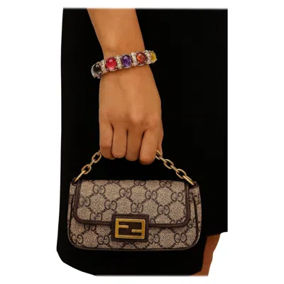 Pre-owned Bochic “capri” Vintage Amethyst & Multi Color Sapphires Cuff Set In 18k & Silver In Purple
