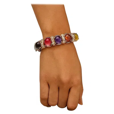 Pre-owned Bochic “capri” Vintage Amethyst & Multi Color Sapphires Cuff Set In 18k & Silver In Purple