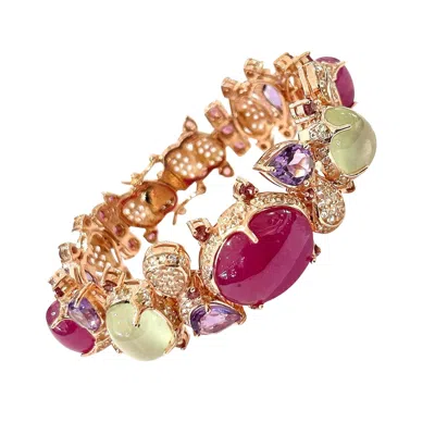 Pre-owned Bochic “capri” Vintage Amethyst & Multi Color Sapphires Cuff Set In 18k & Silver In Purple