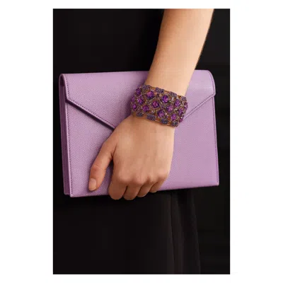 Pre-owned Bochic “capri” Vintage Amethyst & Peridot Bangle Set In 18k Gold & Silver In Purple