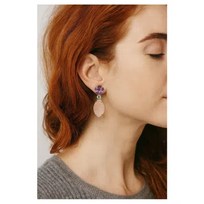 Pre-owned Bochic “capri” Vintage Amethyst & Pink Topaz Pastel Earrings Set 18k Gold & Silv In Purple