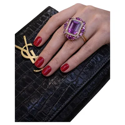 Pre-owned Bochic “capri” Vintage Amethyst & Topaz Ring Set In 18k Gold & Silver In Purple