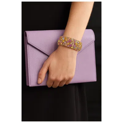 Pre-owned Bochic “capri” Vintage Amethyst, Aquamarine & Citrine Bangle Set In 18k Gold & S In Purple