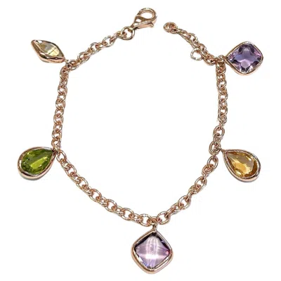 Pre-owned Bochic “capri” Vintage Amethyst, Citrin & Peridot Bracelet 18k Gold & Silver In Purple