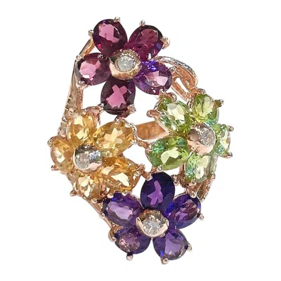 Pre-owned Bochic “capri” Vintage Amethyst, Citrine & Peridot Ring Set In 18k Gold & Silver In Purple