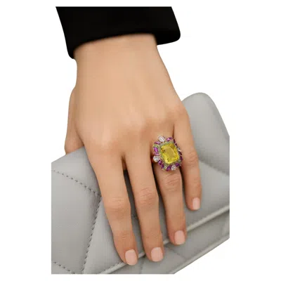 Pre-owned Bochic “capri” Vintage Amethyst, Garant & Lemon Quartz Ring Set In 18k Gold & Si In Purple