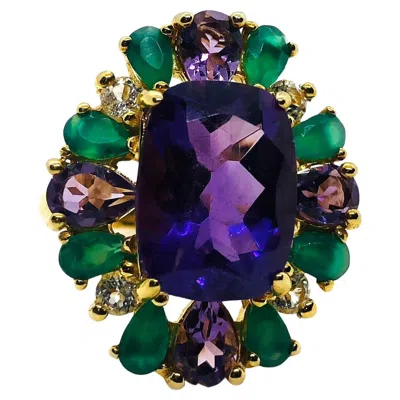 Pre-owned Bochic “capri” Vintage Amethyst, Sapphire & Green Onyx — 18k Gold & Silver In Purple
