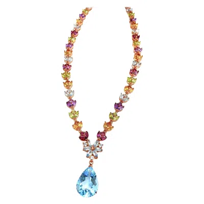 Pre-owned Bochic “capri” Vintage Amethyst, Topaz, Citrine & Peridot Necklac 18k & Silver In Purple
