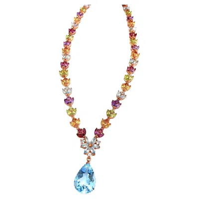 Pre-owned Bochic “capri” Vintage Amethyst, Topaz, Citrine & Peridot Necklace 18k & Silver In Purple