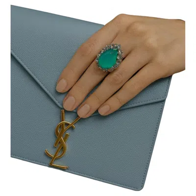Pre-owned Bochic “capri” Vintage Aquamarine & Rare Blue Opal Ring Set In 18k White Gold &