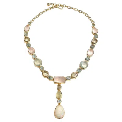Pre-owned Bochic “capri” Vintage Aquamarine, Lemon & Rose Quartz, Opal Necklace 18k & Silv In Red