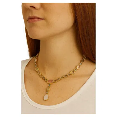 Pre-owned Bochic “capri” Vintage Aquamarine, Lemon & Rose Quartz, Opal Necklace Set 18k & In Red
