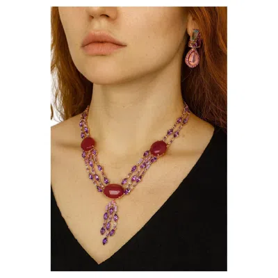 Pre-owned Bochic “capri” Vintage Art Deco Ruby & Amethyst Necklace Set In 18k & Silver In Purple