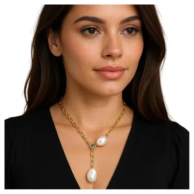 Pre-owned Bochic “capri” Vintage Baroque Pearl & Multi Sapphire Necklace Set In 18k & Silv In Blue