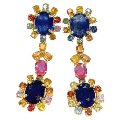 Pre-owned Bochic “capri” Vintage Blue & Multi Sapphire & Ruby Earrings - 18k Gold & Silver