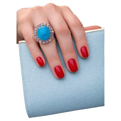 Pre-owned Bochic “capri” Vintage Blue Opal & Lilac Tanzanite Cocktail Ring - 18k Gold & Si