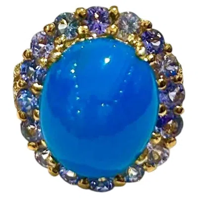 Pre-owned Bochic “capri” Vintage Blue Opal & Tanzanite Cocktail Ring — 18k Gold & Silver