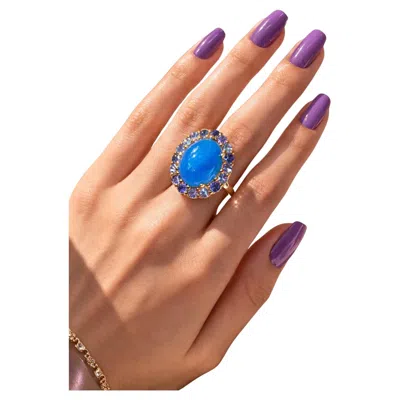 Pre-owned Bochic “capri” Vintage Blue Opal & Tanzanite Cocktail Ring — 18k Gold & Silver