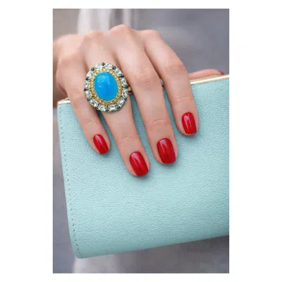 Pre-owned Bochic “capri” Vintage Blue Opal, Aquamarine & White Topaz Ring - 18k Gold & Sil