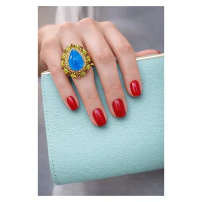 Pre-owned Bochic “capri” Vintage Blue Opal, Peridot & White Topaz Ring - 18k Gold & Silver