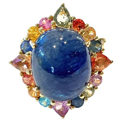 Pre-owned Bochic “capri” Vintage Blue Sapphire & Multi Sapphire Ring Set In 18k Gold & Sil