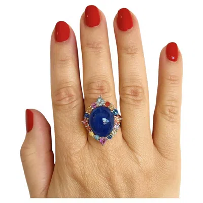 Pre-owned Bochic “capri” Vintage Blue Sapphire & Multi Sapphire Ring Set In 18k Gold & Sil