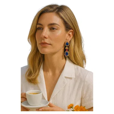 Pre-owned Bochic “capri” Vintage Blue Sapphire & Ruby Earrings Set In 18k Gold & Silver