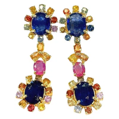 Pre-owned Bochic “capri” Vintage Blue Sapphire & Ruby Earrings Set In 18k Gold & Silver