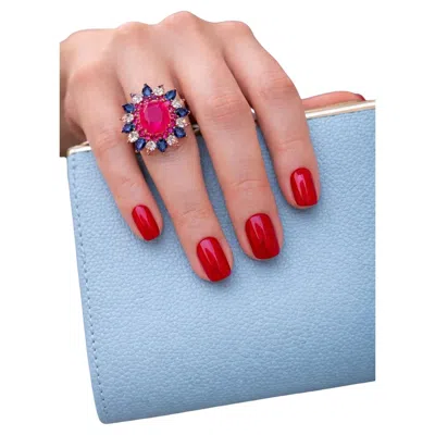 Pre-owned Bochic “capri” Vintage Blue Sapphire, Ruby & Rose Cut Topaz 18k Gold & Silver In Red