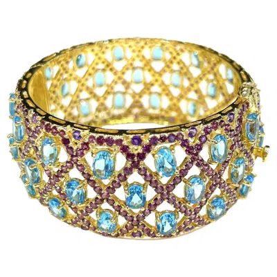 Pre-owned Bochic “capri” Vintage Blue Topaz & Amethyst Gem & Cuff Set In 18k Gold & Silver In Purple