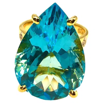 Pre-owned Bochic “capri” Vintage Blue Topaz & Diamond Ring Set In 18k Gold & Silver