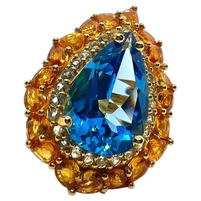 Pre-owned Bochic “capri” Vintage Blue Topaz & Orange Citrine Ring — 18k Gold & Silver
