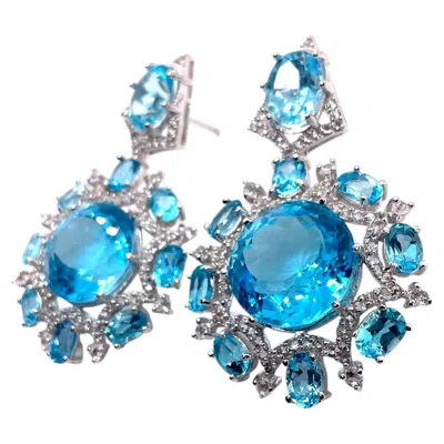 Pre-owned Bochic “capri” Vintage Blue Topaz & White Topaz Earrings - 18k Gold & Silver