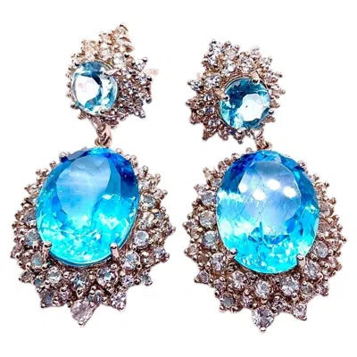 Pre-owned Bochic “capri” Vintage Blue Topaz & White Topaz Earrings - 18k Gold & Silver