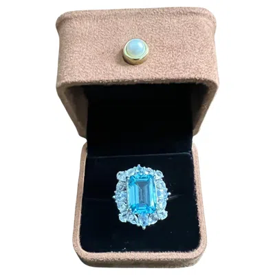 Pre-owned Bochic “capri” Vintage Blue Topaz Cocktail Ring Set 18k Gold & Silver