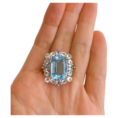 Pre-owned Bochic “capri” Vintage Blue Topaz Ring Set In 18k Gold & Silver