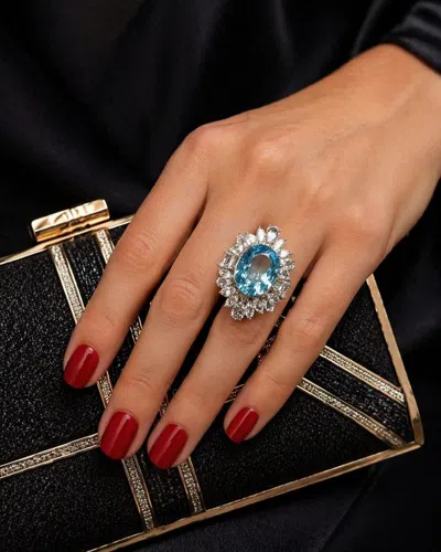 Pre-owned Bochic “capri” Vintage Blue Topaz Ring Set In 18k White Gold & Silver