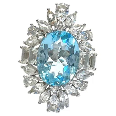 Pre-owned Bochic “capri” Vintage Blue Topaz Ring Set In 18k White Gold & Silver