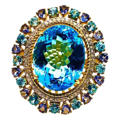 Pre-owned Bochic “capri” Vintage Blue Topaz, Tanzanite & Diamond Ring Set In 18k Gold & Si