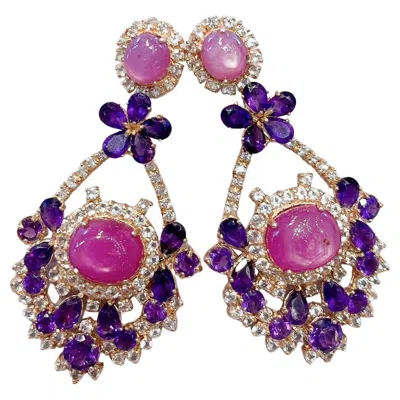 Pre-owned Bochic “capri “vintage Candy Drop Earrings- Ruby, Amethyst & Topaz 18k Gold & S In Purple