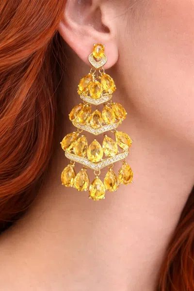 Pre-owned Bochic “capri” Vintage Citrine & White Topaz Earrings Set In 18k Gold & Silver