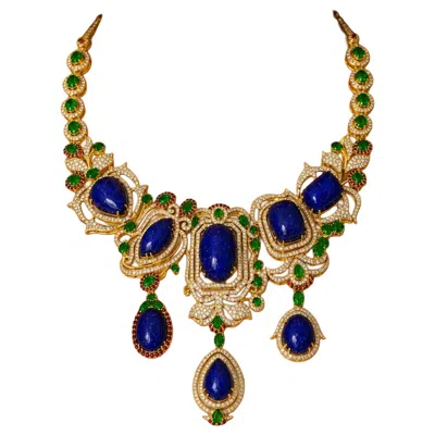 Pre-owned Bochic “capri” Vintage Classic Diamond, Emerald & Tanzanite Necklace & Earrings In Green