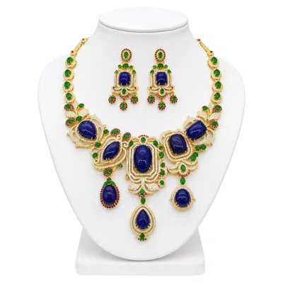 Pre-owned Bochic “capri” Vintage Classic Diamond, Emerald & Tanzanite Necklace & Earrings In Green