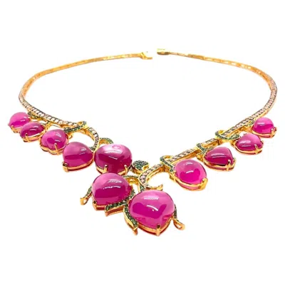 Pre-owned Bochic “capri” Vintage Classic Italian Ruby & Emerald Necklace Set In 18k Gold In Green
