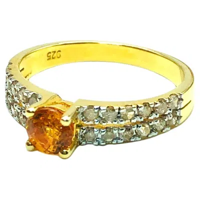Pre-owned Bochic “capri” Vintage Cognac Sapphire & Diamond Ring Set 18k Gold & Silver In Blue