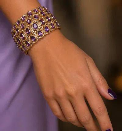Pre-owned Bochic Capri Vintage Cuff With Amethyst And 18k Gold & Silver In Purple